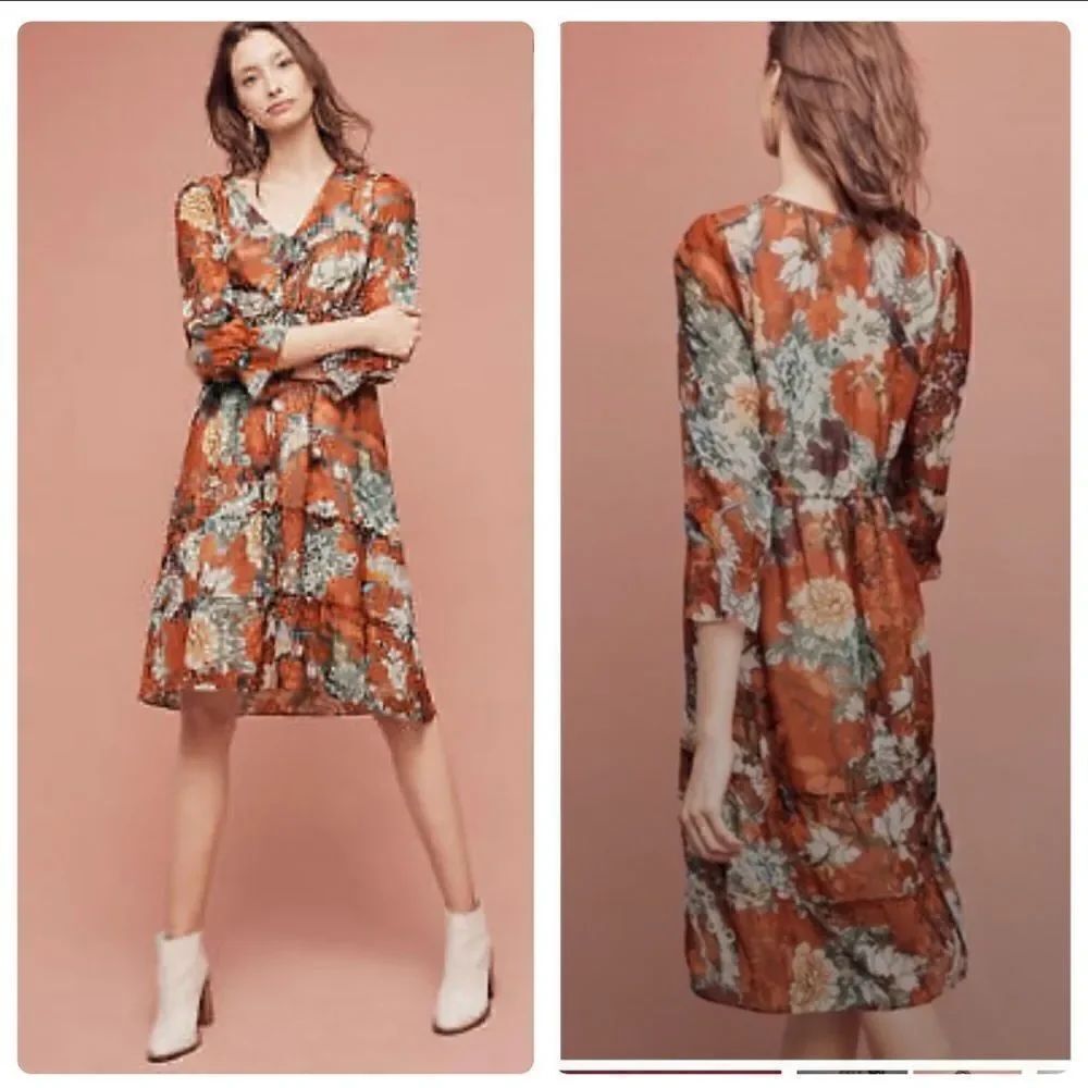 HEMANT & NANDITA Zeri Floral Peasant Dress Size 8